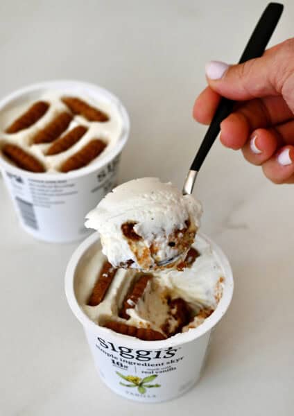 Two-ingredient Japanese cheesecake made with Greek yogurt and Biscoff cookies.