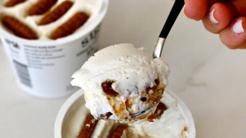 Two-ingredient Japanese cheesecake made with Greek yogurt and Biscoff cookies.