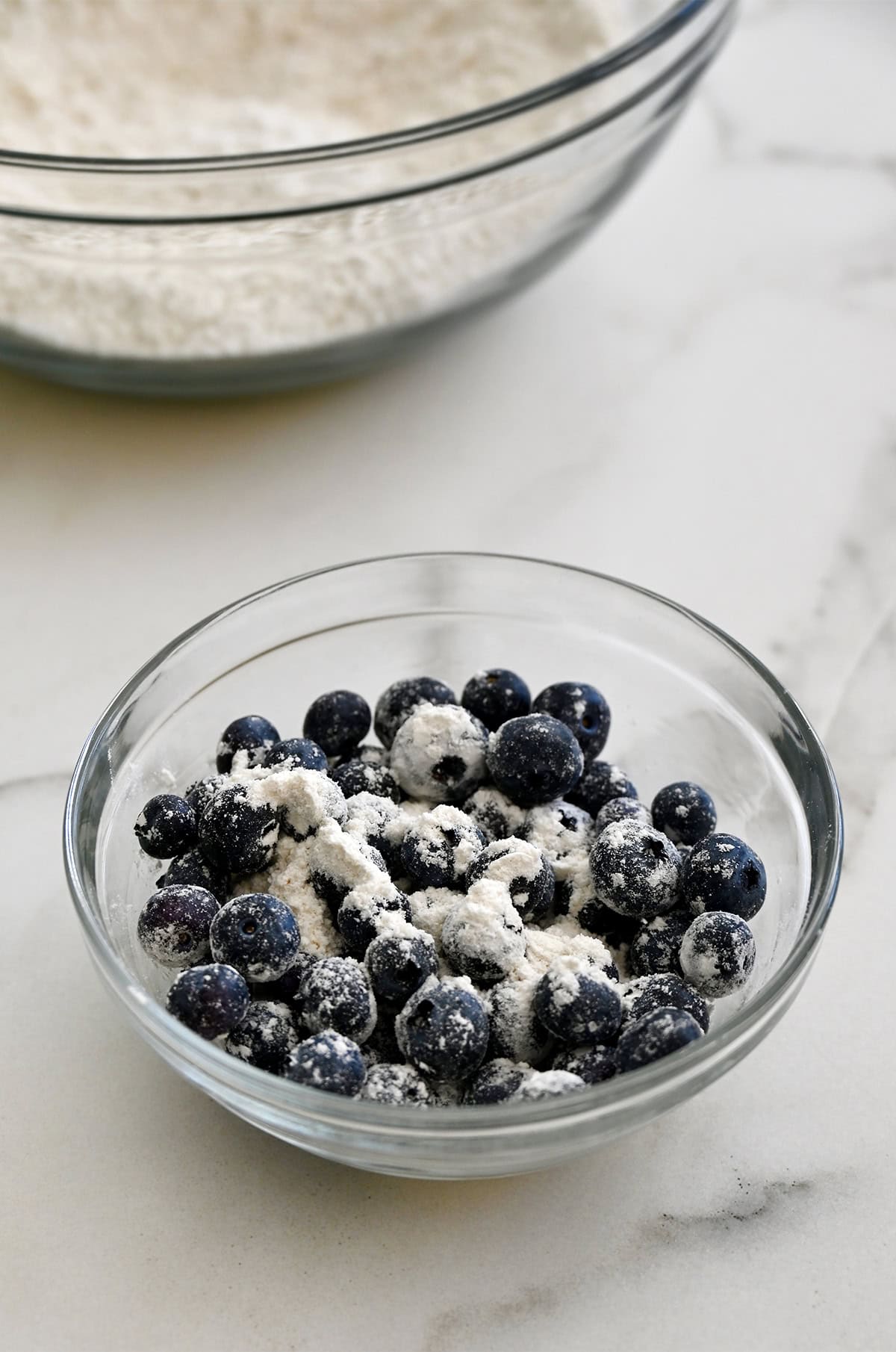 Toss fresh blueberries in flour to prevent them from sinking.