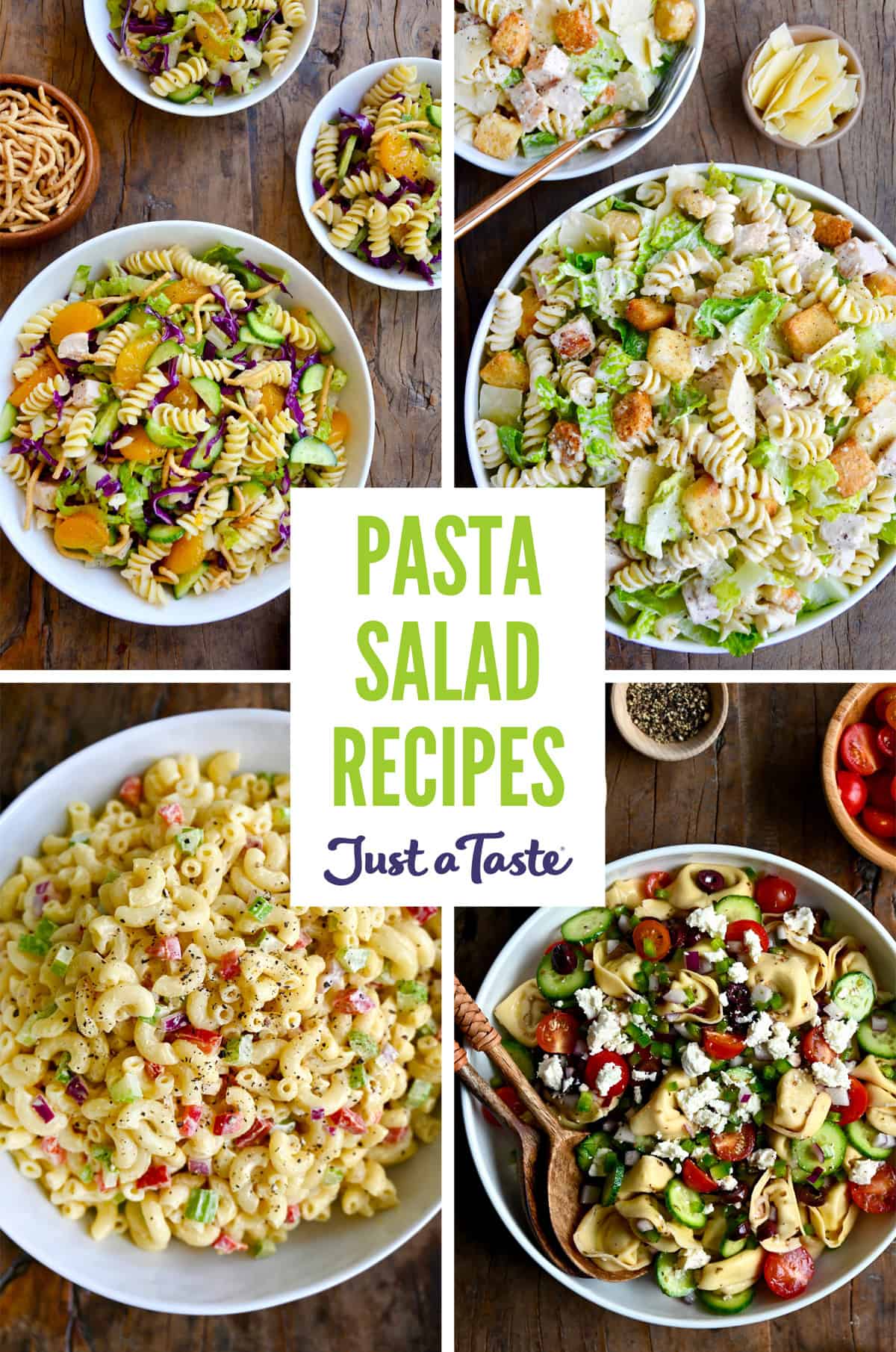 Pasta salad recipes, including the viral Caesar pasta salad, tortellini pasta salad, Chinese chicken pasta salad and classic macaroni salad.