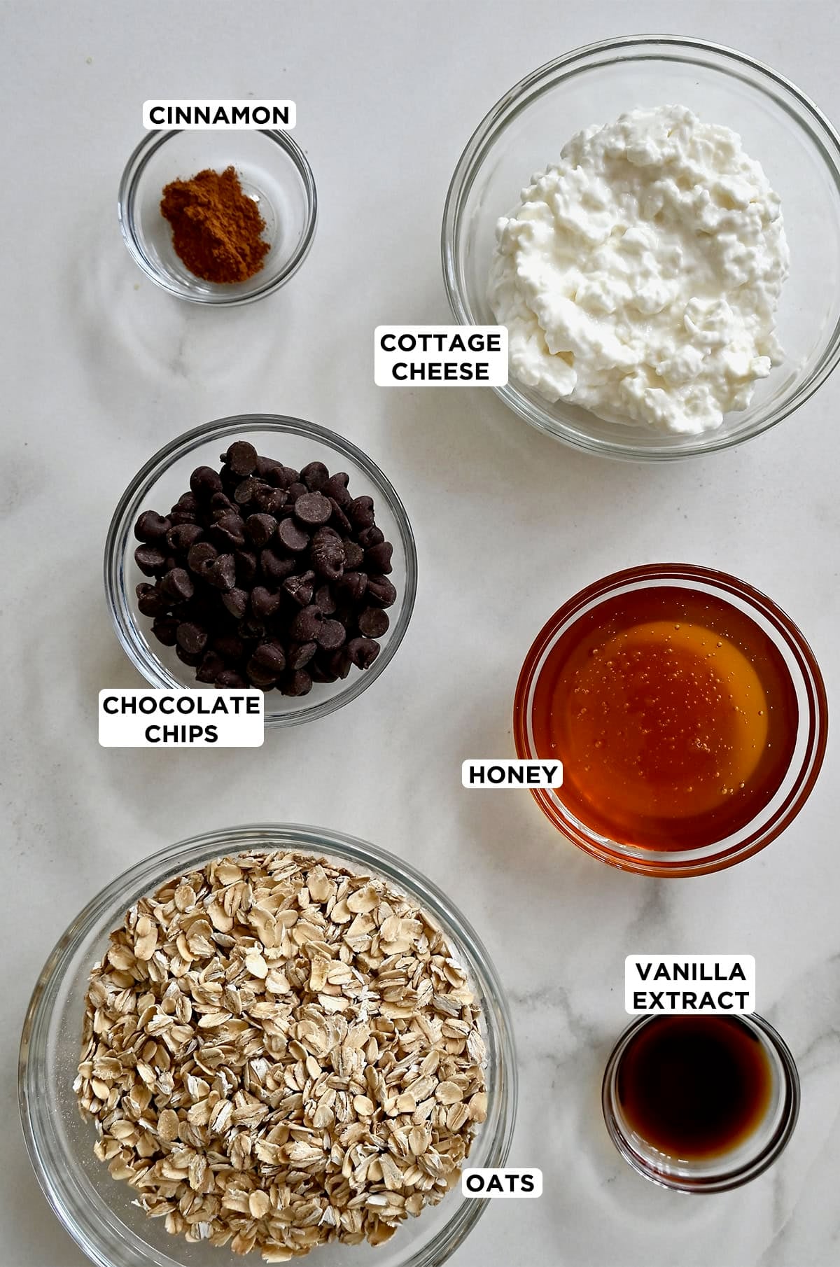 Ingredients to make healthy cottage cheese cookie dough.