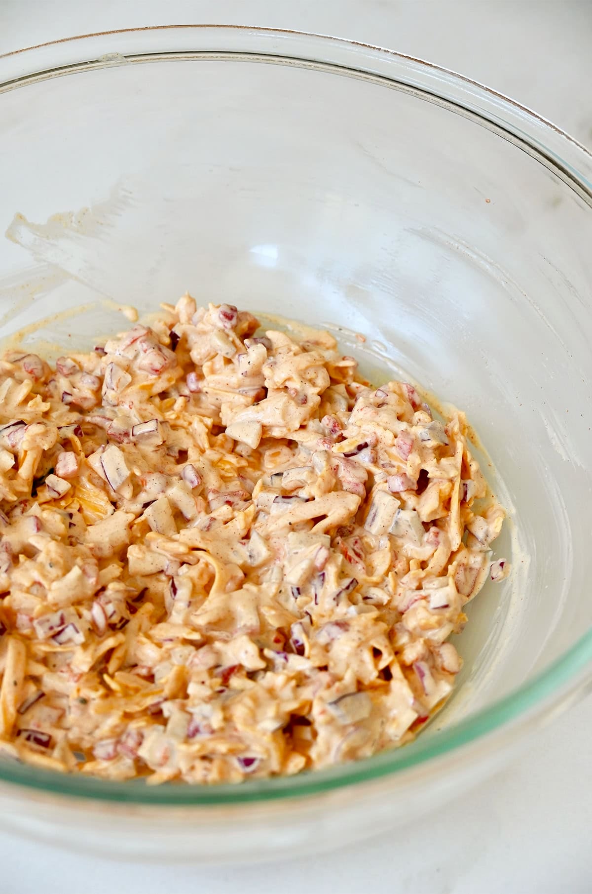 Homemade pimento cheese in a large bowl.