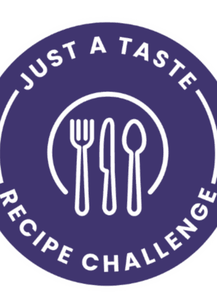 The Just a Taste Recipe Challenge logo featuring a fork, knife and spoon