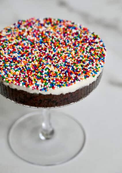 DIY dot cake in a cocktail glass.