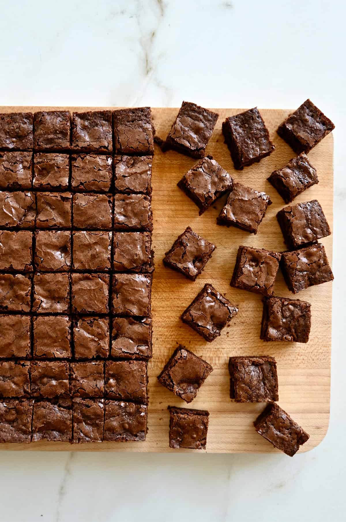 Fudgy brownies cut into small cubes.